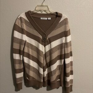 Liz Claiborne Brown Multicolor V-Neck Sweater